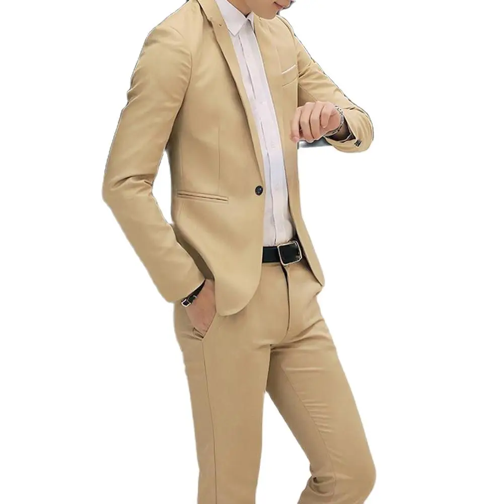 Top Trends: 2Pcs Office Business Men Solid Color Lapel Long Sleeve Slim Blazer Pants Suit мужские пиджаки Shoppable Styles