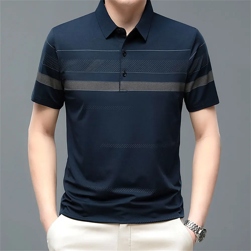 Top Trends: New Arrival Polo Shirts For Men 2023 Summer Striped Print Business T-shirt Regular Short Sleeve Turn-Down Collar Men T Shirt Shoppable Styles