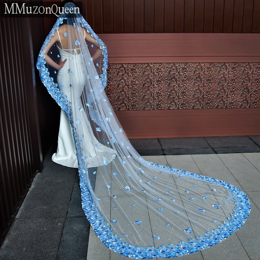 Top Trends: M42A Lace Edge Bridal Veil Cathedral 3 Meters Blue Applique Long Wedding Veil One Layer Wedding Accessories For Woman Shoppable Styles