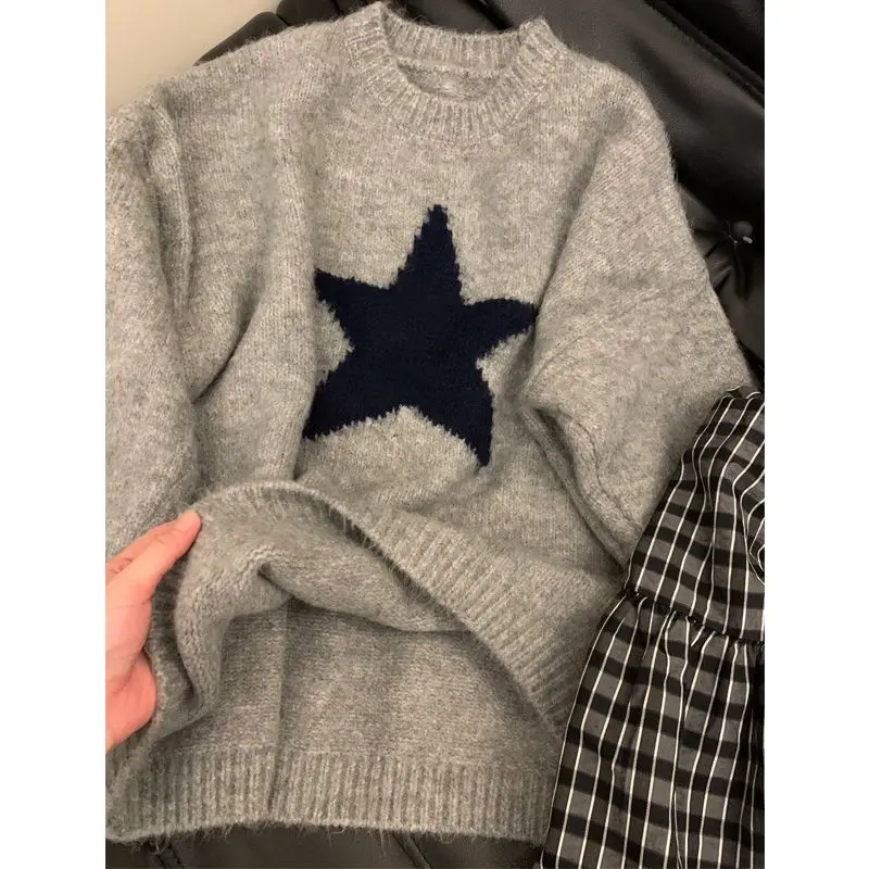 Top Trends: Deeptown Y2k Vintage Star Sweater Women Gray Korean Fashion Autumn Knitted Jumper Aesthetic Harajuku Casual Oversized Pullover Shoppable Styles