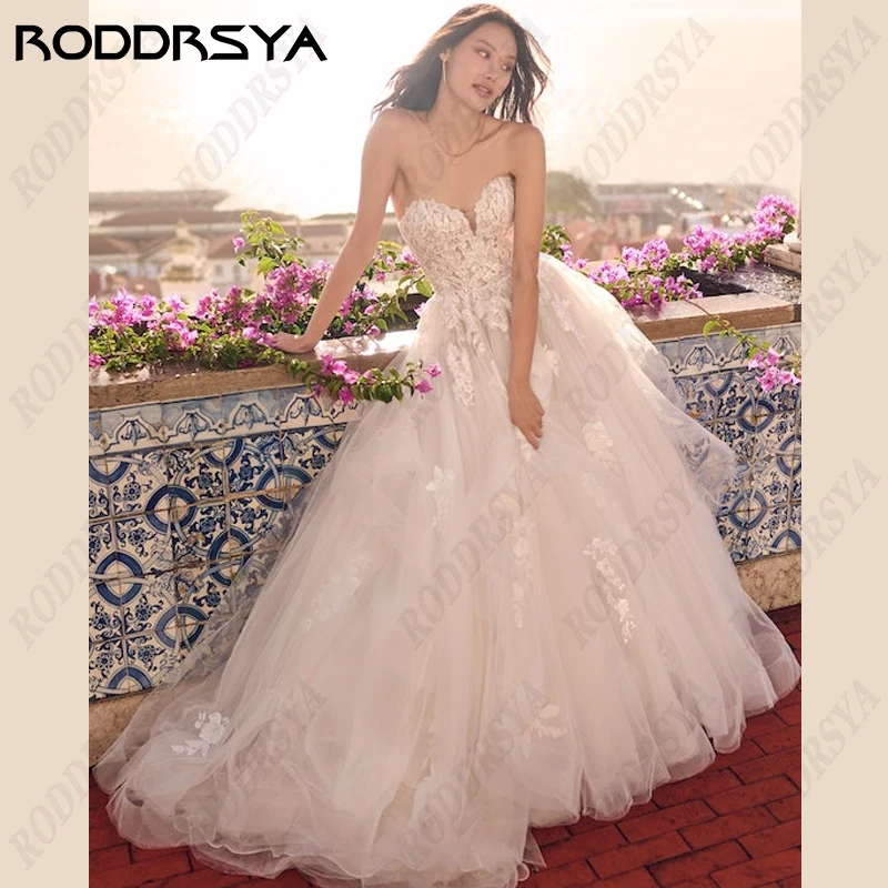 Top Trends: RODDRSYA Princess Strapless Beach Wedding Dresses For Women A-line Sleeveless Boho Bride Party Appliques Tulle Suknia ślubna Shoppable Styles