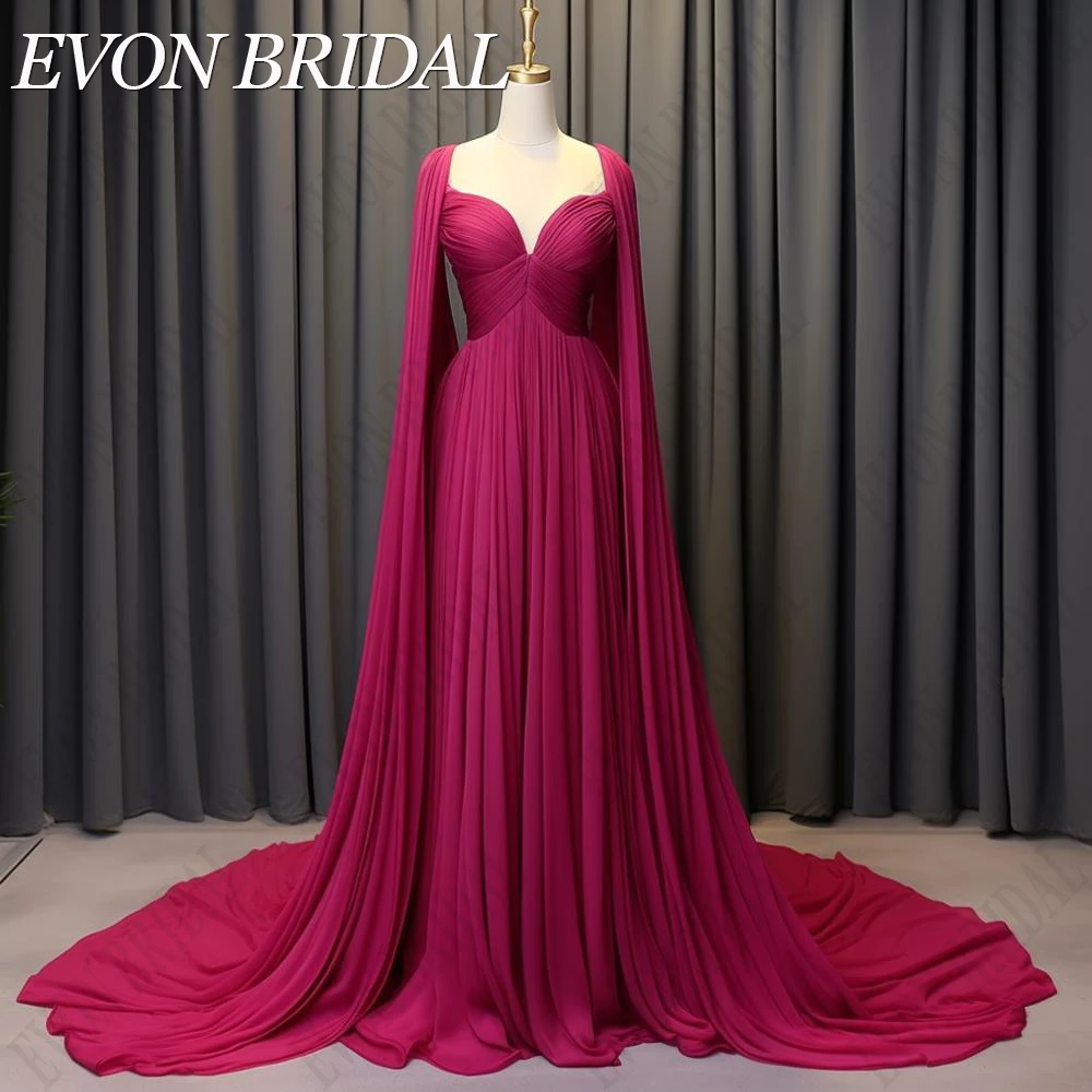 Top Trends: EVON BRIDAL Saudi Arabia Evening Dresses For Women Fuschia Chiffon فساتين مناسبة رسمية Long Cape Sleeves Formal Gowns Elegant Shoppable Styles