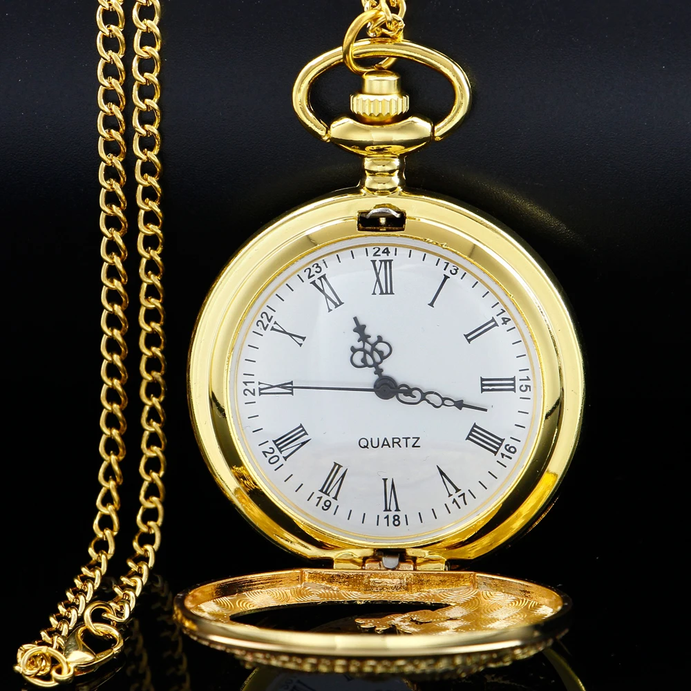 Top Trends: NEW Luxury Gold Chinese Flying Dragon Hollow Quartz Pocket Watch Men's Necklace Pendant Clock Women's Jewelry Accessories Gift Shoppable Styles - Image 2