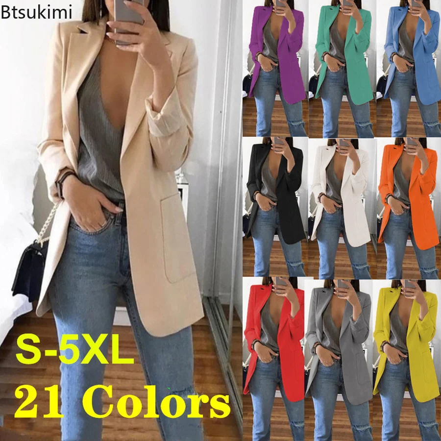 Top Trends: Women's Blazers Jacket Plus Size 4XL 5XL Spring Autumn Jacket Oversize For Woman Office Long Sleeve Coat Casual Clothes 21Colors Shoppable Styles