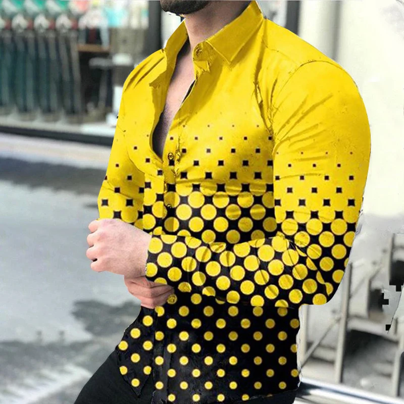 Top Trends: New Spring 2023 Men&#039;s Casual Long-sleeved Shirt Single-breasted Digital 3D Printed Polka-dot Lapel Shirt S-6XL Party Shirt Shoppable Styles