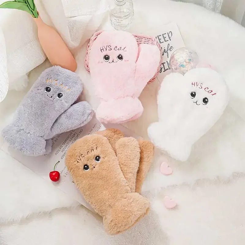 Top Trends: Women Winter Warm Plush Gloves Cute Cartoon Cat Embroidery Glove Warmer Thicken Windproof Mitten Soft All-Inclusive Mittens Shoppable Styles - Image 3