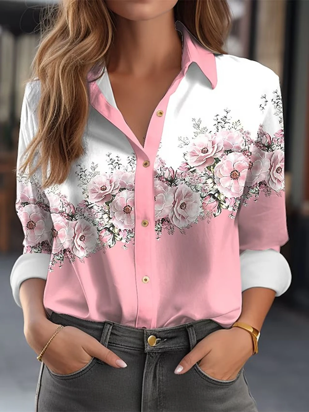 Top Trends: Women Shirts & Blouses Pink Light Green Floral Button Print Long Sleeve Elegant Shirt Party Fashion Shirt Female Clothing Blouse Shoppable Styles