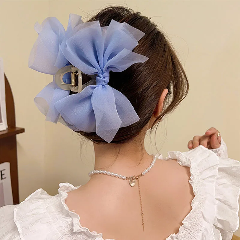 Top Trends: Summer New Solid Color Mesh Tulle Bow Hair Clips Elegant Women Ponytail Braid Hair Claw Clip Hair Clip Headwear Hair Accessories Shoppable Styles - Image 4