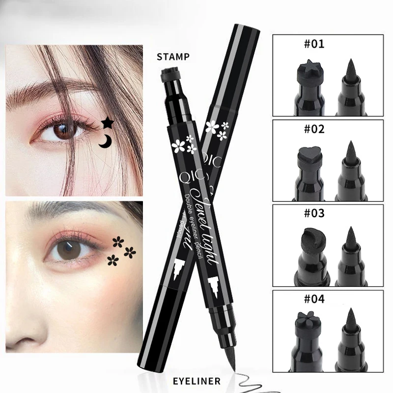 Top Trends: Double Head Triangle Star Heart Smile Liquid Eyeliner Pen Black Red Stamp Makeup Seal Eyeliner Pencil Waterproof Cosmetic Shoppable Styles - Image 5