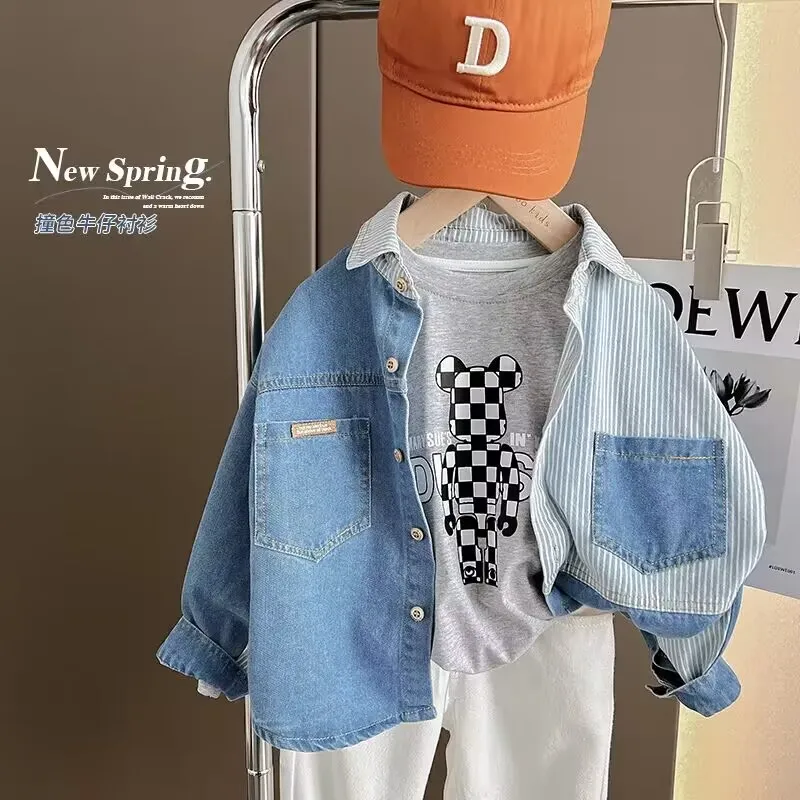 Top Trends: New Boys' Striped Shirt Fashion Casual Soft Denim Shirt Children's Baby Thin Shirt Coat Spring And Autumn Top Shoppable Styles - Image 3