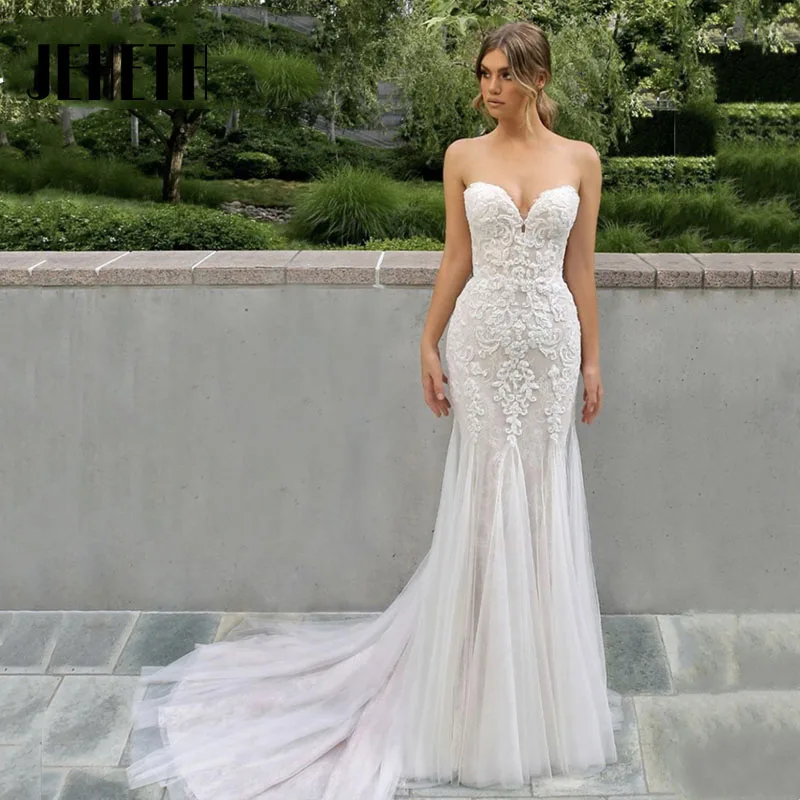 Top Trends: JEHETH Elegant Lace Mermaid Wedding Gown 2023 Sweetheart Sleeveless Backless Floor Length Bride Dress Sweep Train Custom Made Shoppable Styles