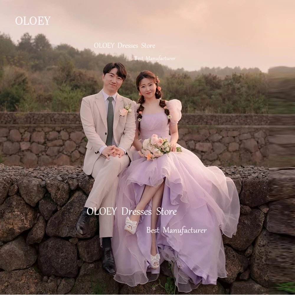 Top Trends: OLOEY Lavender A Line Organza Prom Dresses Short Puff Sleeves Simple Princess Evening Gowns Korea Lady Formal Party Bride Dress Shoppable Styles