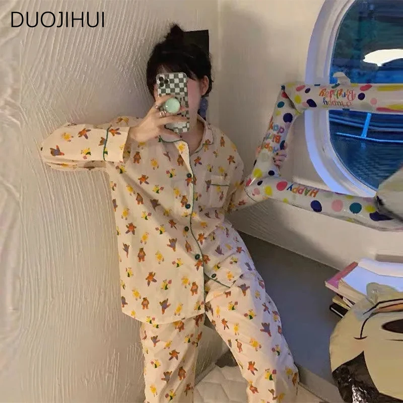 Top Trends: DUOJIHUI Ins Classic Two Piece Female Pajamas Set Autumn New Chicly Printing Sweet Simple Fashion Casual Home Pajamas For Women Shoppable Styles