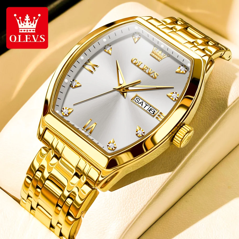 Top Trends: OLEVS Quartz Watch For Men Luxury Diamond Elegant Stainless Steel Waterproof Luminous TOP Brand Tonneau Dial Mens Wristwatch Shoppable Styles