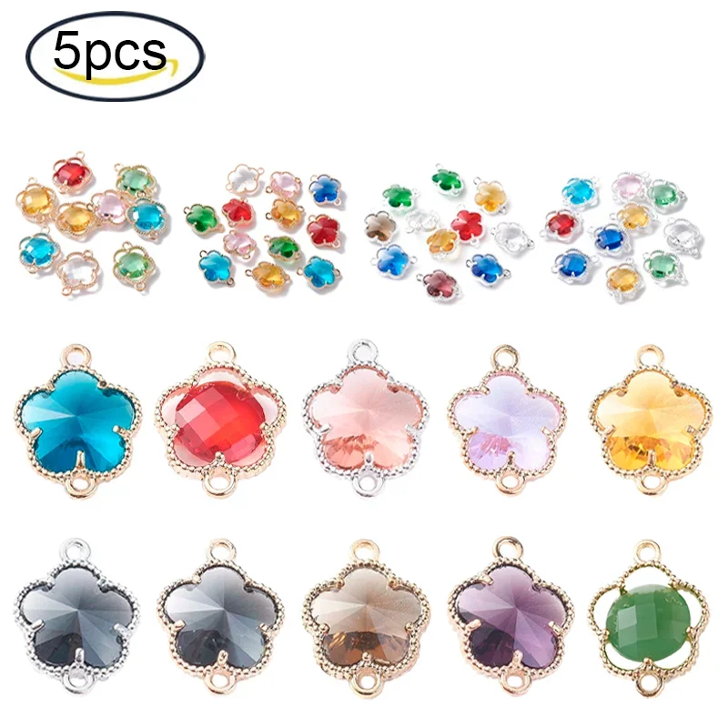 Top Trends: 5PCS 15.5x12x5mm Alloy Glass Links Connectors Flower Light Gold Clear Hole: 1.4mm For Jewelry Bracelet Earrings Making Shoppable Styles