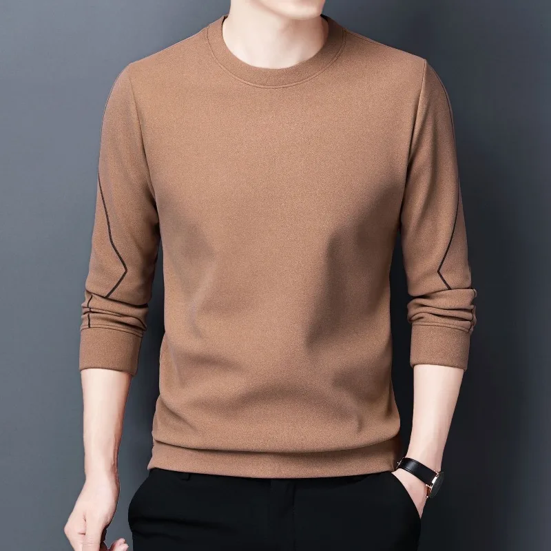 Top Trends: 2023 Spring And Autumn Men's Pullover Round Neck Solid Long Sleeve Bottom Sweater Men's Fashion Casual Loose Tee T-shirt Tops Shoppable Styles