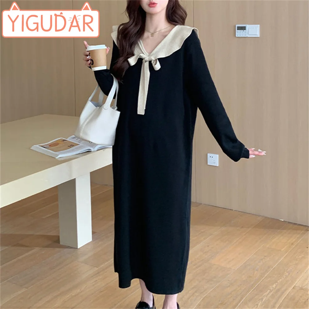 Top Trends: Maternity Dress 2023 Fall Winter Women&#039;s Pregnancy Clothes Sweaters Skirts Warm Soft With Ruffle Collar Sleeve Knit Long Dress Shoppable Styles