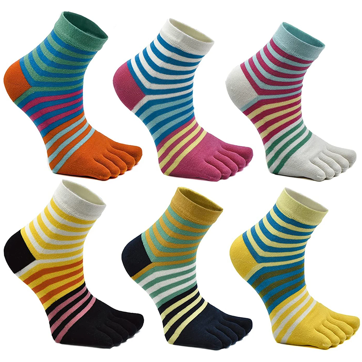 Top Trends: Women Cotton Five Finger Socks Sports Breathable Soft Colorful Striped Middle Tube Crew Toe Socks EU 35-40 Shoppable Styles