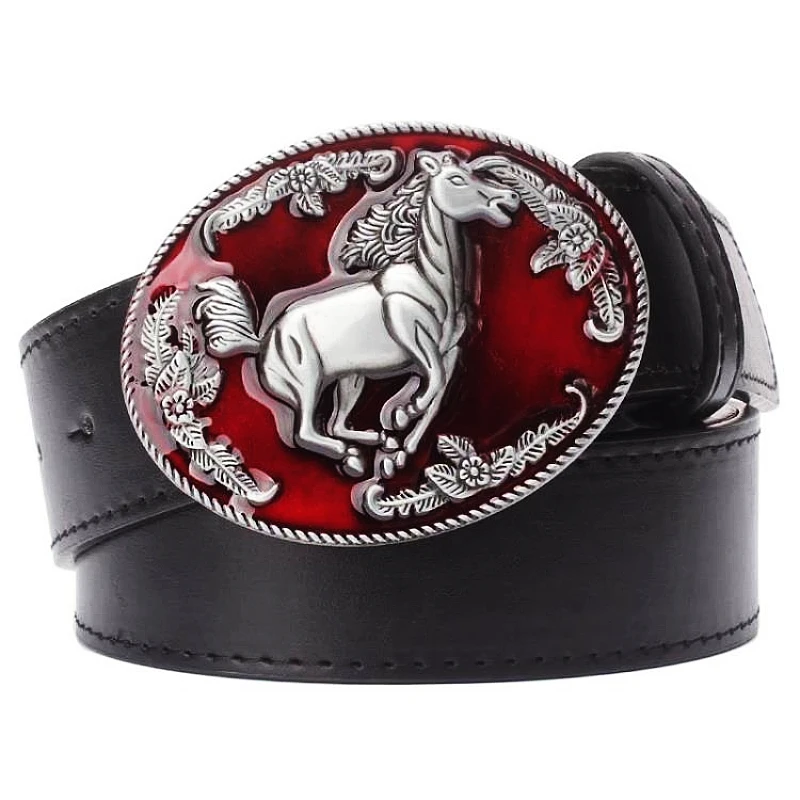 Top Trends: Gallop Horse Belt Wild Horse Pattern Metal Buckle Fashion Leather Belt Drop Shipping Cowboy West Shoppable Styles