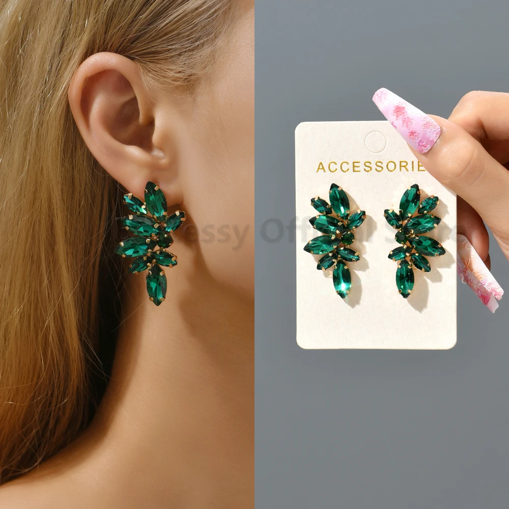 Top Trends: 2023 Green Rhinestone Piercing Earrings For Women Luxury Vintage Geometric Wings Pendientes Elegant Statement Jewelry Wholesale Shoppable Styles