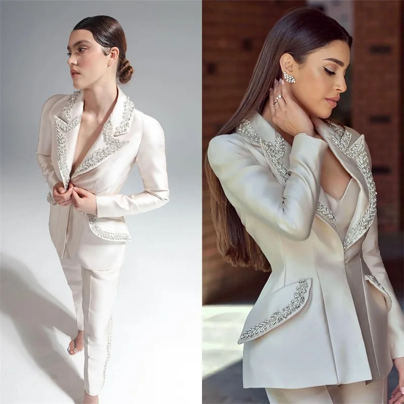 Top Trends: Crystal Women Suits Set For Wedding Tuxedo Custom Made 2 Pcs Blazer+ Straight Pants Formal Office Lady Bridal Party Prom Dress Shoppable Styles