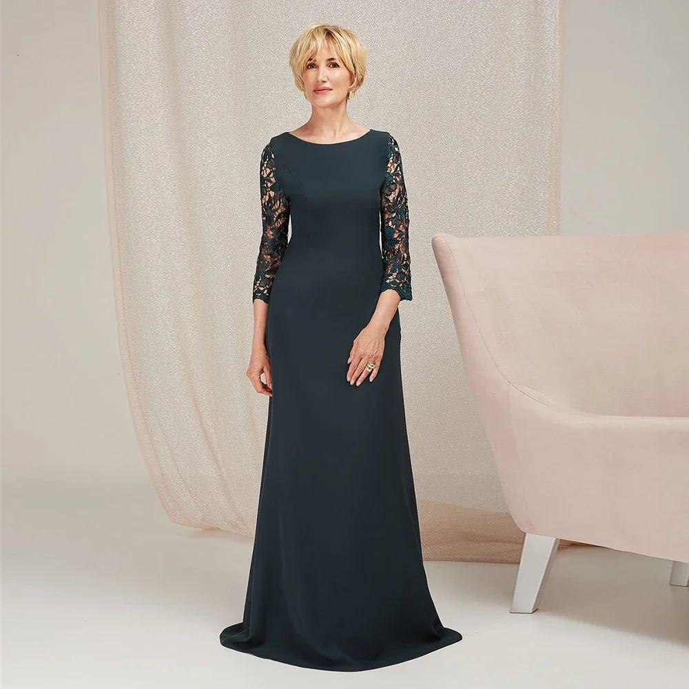 Top Trends: Scoop Neck Mother Of The Bride Dresses Lace Full Sleeve Modern Wedding Guest Prom Gown Long Floor-Length Women Party Dress Shoppable Styles