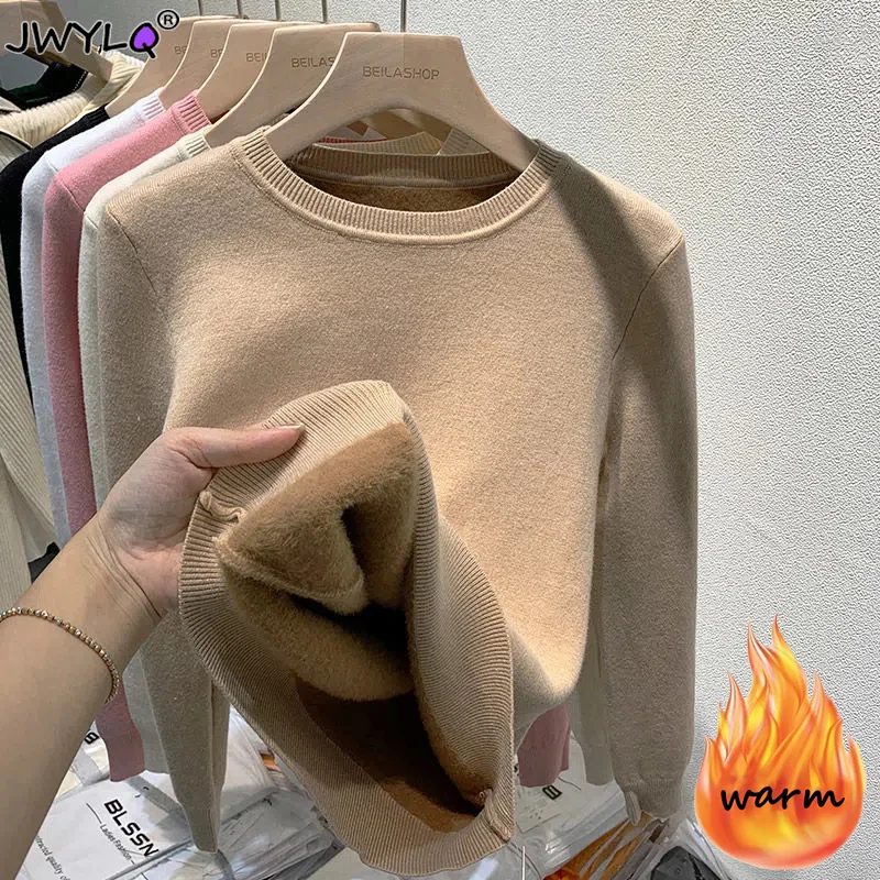 Top Trends: Winter O-neck Long Sleeve Thick Warm Women Sweater All-match Slim Fleece Soft Pullover Sweater Casual Soft Inner Knitted Sweater Shoppable Styles