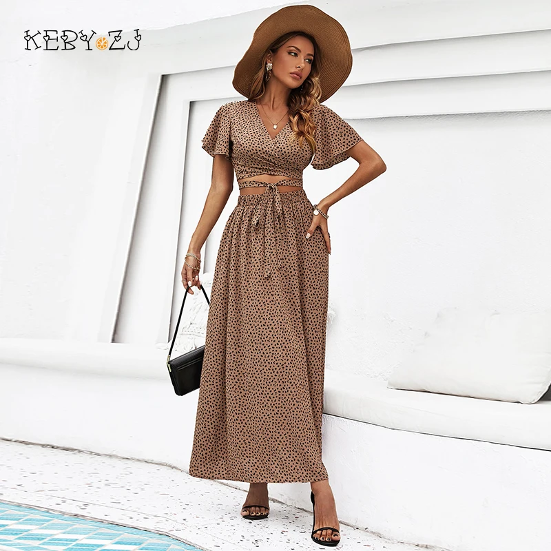 Top Trends: KEBY ZJ Summer Chiffon Set Woman Two Piece Skirt Set Women Leopard Print Crop Top And Skirt Suits Party Milf 2 Piece Set Outfits Shoppable Styles