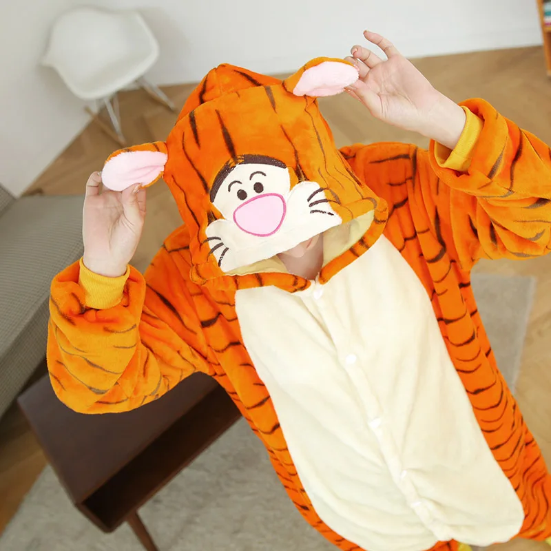 Top Trends: Tiger Kigurumi Pajamas Suit For Adults Kids Family Animal Onesie Winter Warm Flannel Sleepwear Hooded Anime Cosplay Costumes Shoppable Styles - Image 4