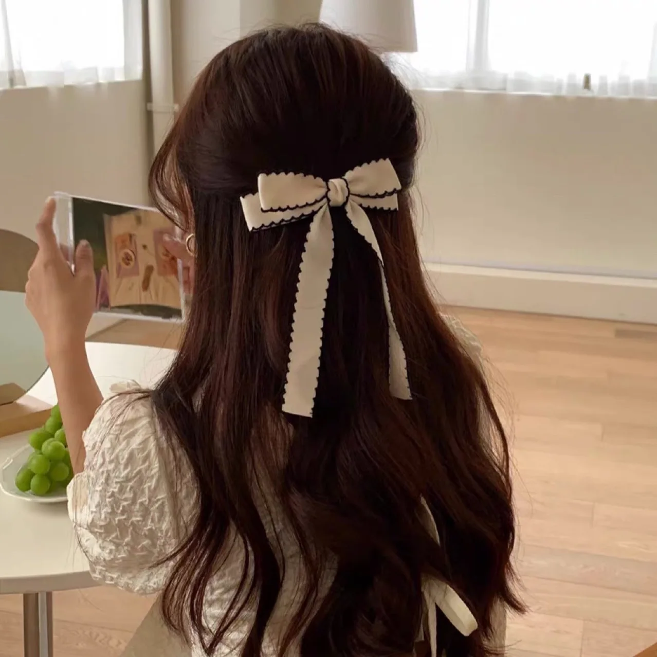 Top Trends: Lystrfac New Fabric Wavy Ribbon Hair Bow Hairpin For Women Girls Hair Clips Black White Bow Top Clip Female Hair Accessories Shoppable Styles