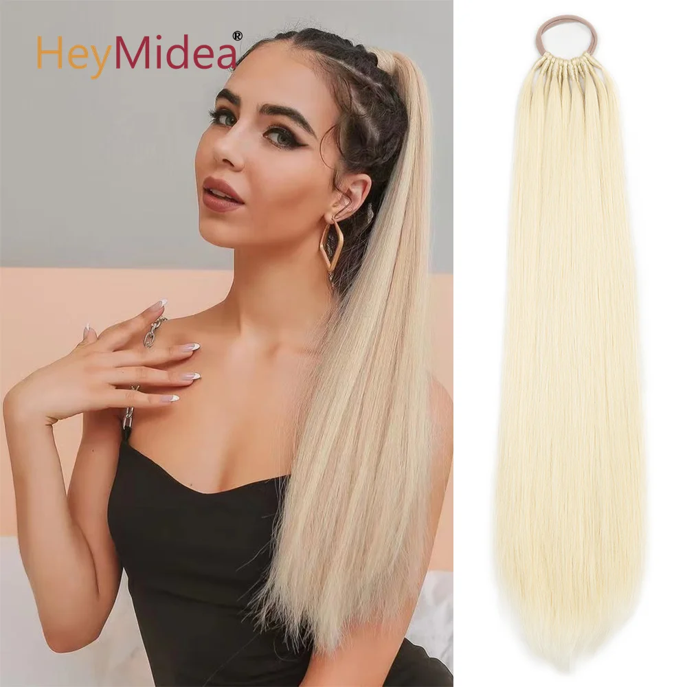 Top Trends: Synthetic Ponytail Extensions Wrap Around Elastic Hair Band Pre Stretched Straight Ponytail With Rubber Band 24" Braiding Hair Shoppable Styles