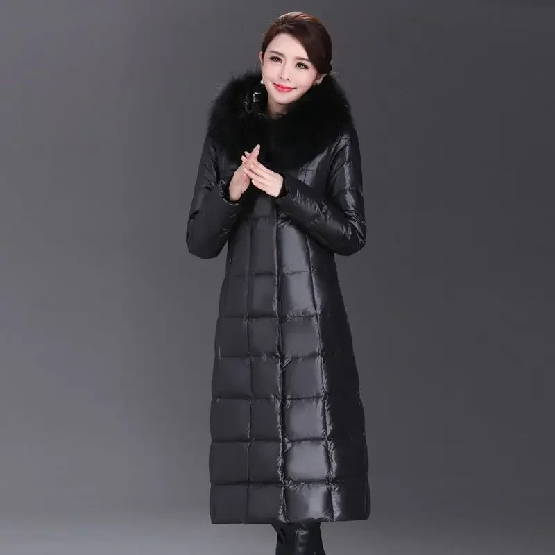 Top Trends: Down Jacket Winter Coats Women X-Long Down Coat Fur Collar Thickened Warm Slim Long Sleeve Zipper Hooded Jacket Luxury Designer Shoppable Styles