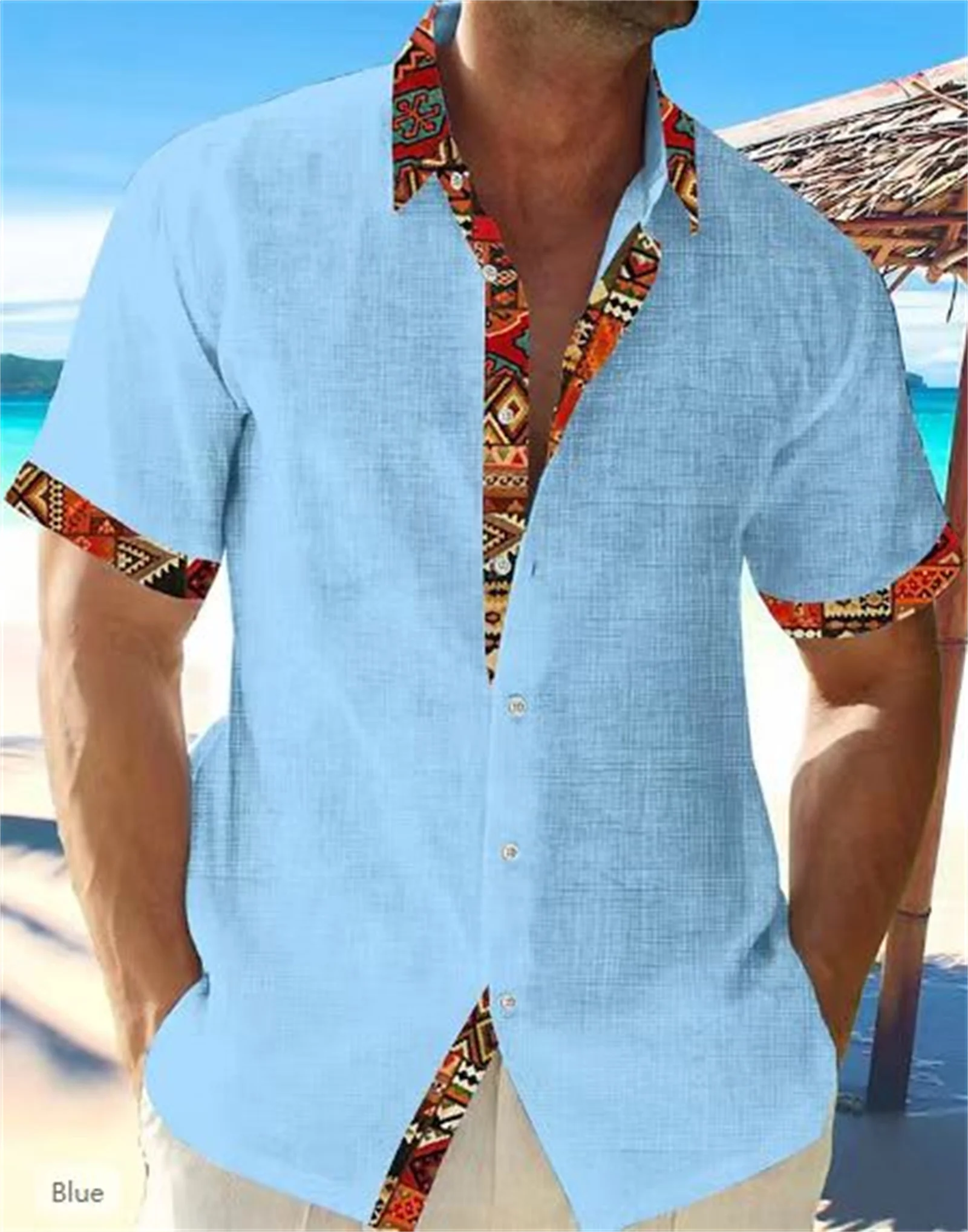 Top Trends: 2023 Summer New Fashion Men's Hawaii Beach Pink White Blue Grey Linen Short Sleeve Shirt Men's High Quality Street Top Plus Size Shoppable Styles