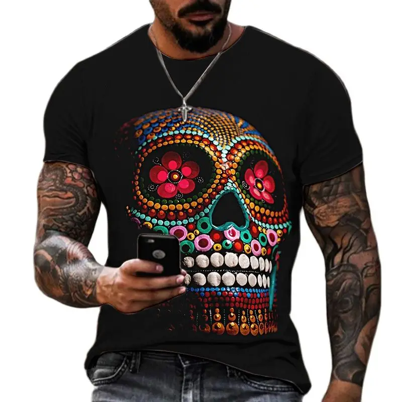 Top Trends: Summer Horror Skull Men's T-shirts 3d Print O-neck Short Sleeve Skeleton Street Hip-hop Shirt Oversized Tops & Tees Men Clothing Shoppable Styles