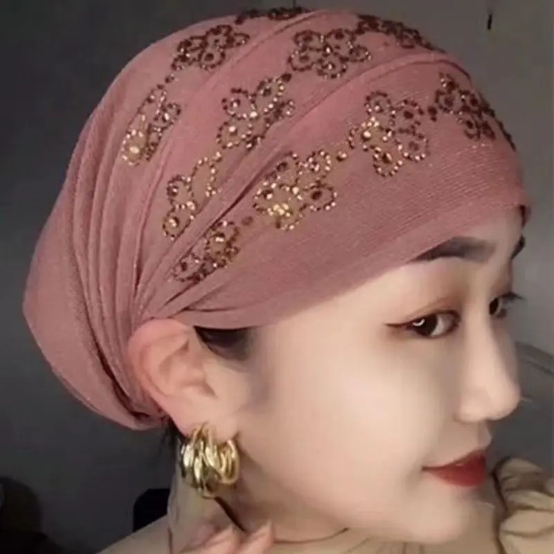 Top Trends: Summer Diamonds Turban Caps For Women Elastic Wrap Head Bonnet Muslim Hijab Turbans Female Headscarf Hat Chemo Headwear Shoppable Styles