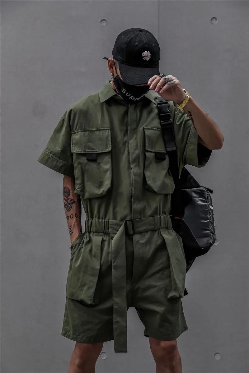 Top Trends: HOUZHOU Techwear Short Jumpsuit For Men Black Bodysuits Overalls Men Green Male Japanese Streetwear Summer Pockets Hip Hop Shoppable Styles