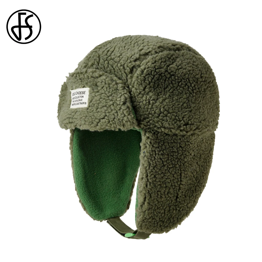 Top Trends: FS 2024 New Warm Russian Hats For Women Men Green Lamb Wool Winter Beanie Cap Ear Protecting Bomber Hat Thickened Flying Caps Shoppable Styles