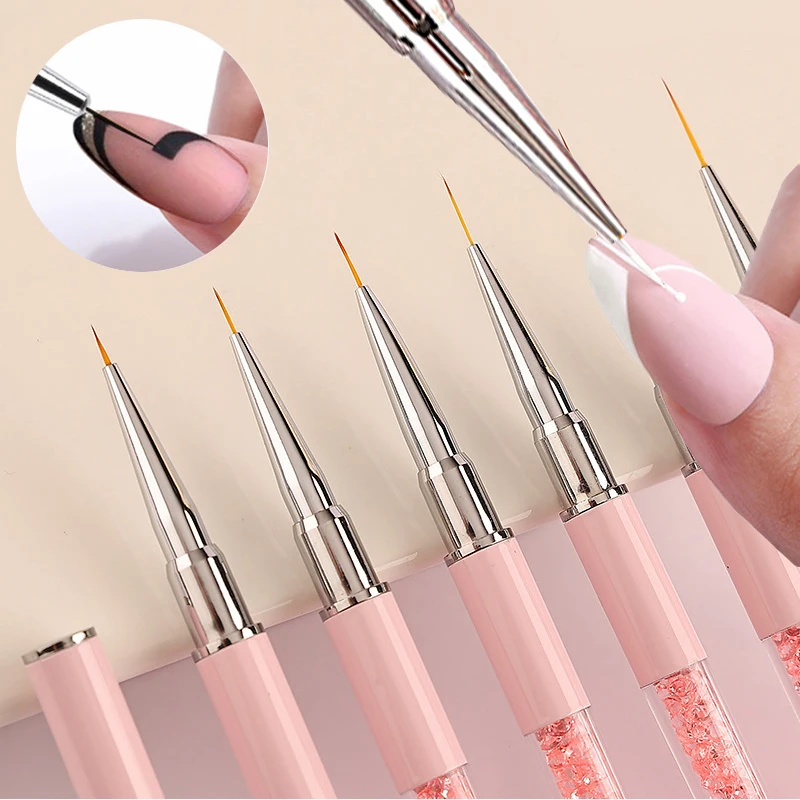 Top Trends: Professional Nail Art Brushes Nail Line Brush Pink UV Gel Painting Pen Carved Nail Art Liner 3D Rhinestones Brush For Manicure Shoppable Styles