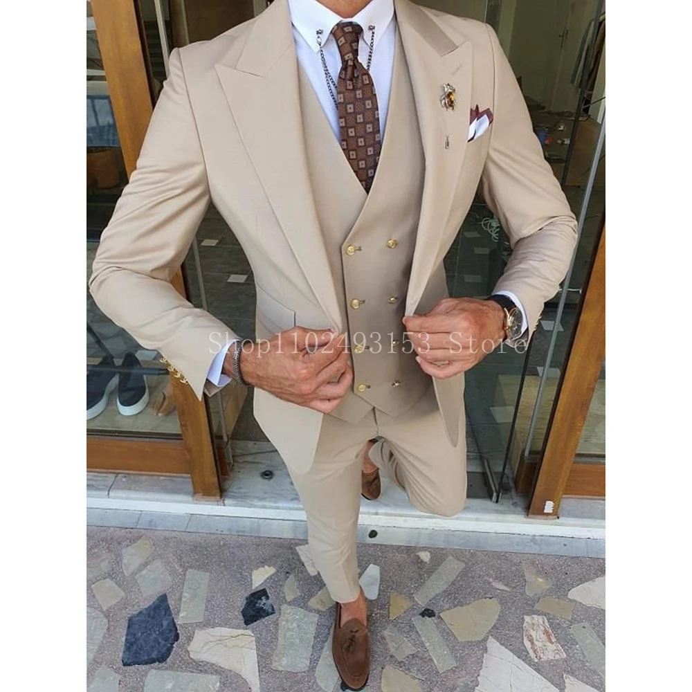 Top Trends: 2023 New Fashion Male Suit Slim Fit Peak Lapel Elegant Formal 3 Pieces Best Man Wedding Tuxedo (Blazer+ Vest+ Pants) Costume Homme Shoppable Styles