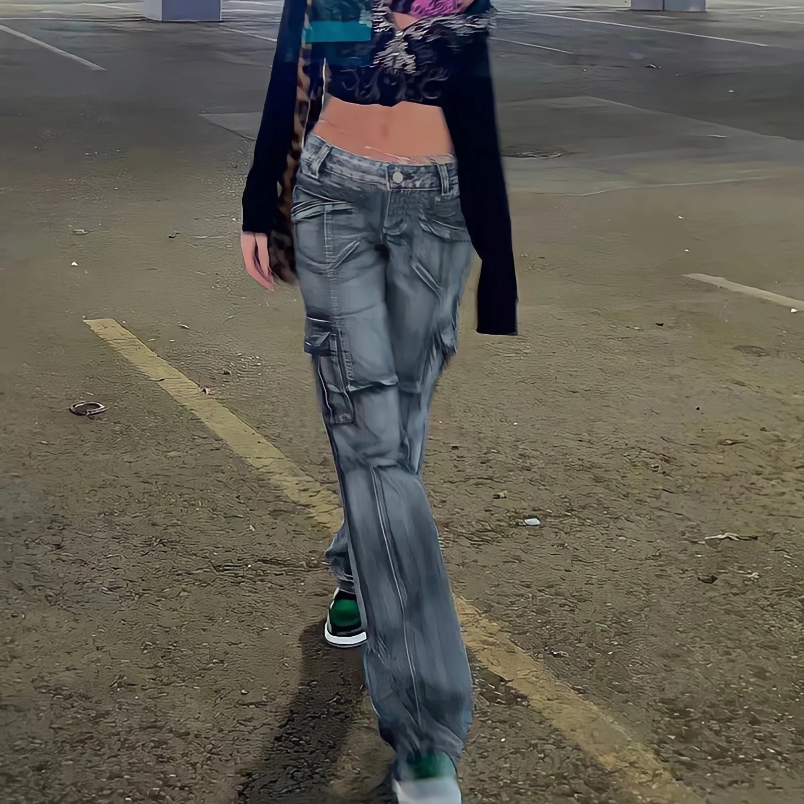 Top Trends: Low Waist Sexy Baggy Jeans Blue Cargo Pants Women Korean Fashion Vintage 90s Y2k Streetwear Punk Commute Straight Denim Trousers Shoppable Styles - Image 3