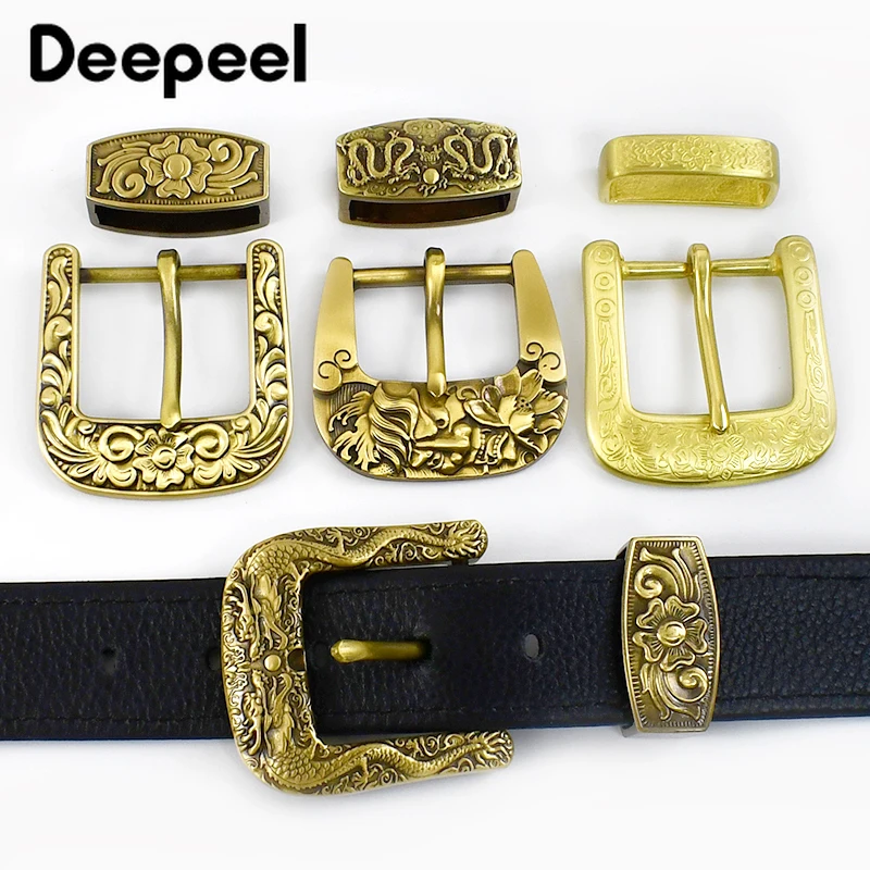 Top Trends: 1Set 40mm Pure Brass Belt Head Men&#039;s Copper Belts Pin Buckle For 36-38mm Jeans Waistband DIY Leather Crafts Accessories Shoppable Styles