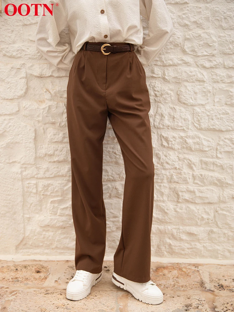 Top Trends: OOTN Streetwear Brown Straight Pants Women Fashion Casual High Waist Long Pants 2023 Autumn Solid Slim Trousers Female Buttons Shoppable Styles