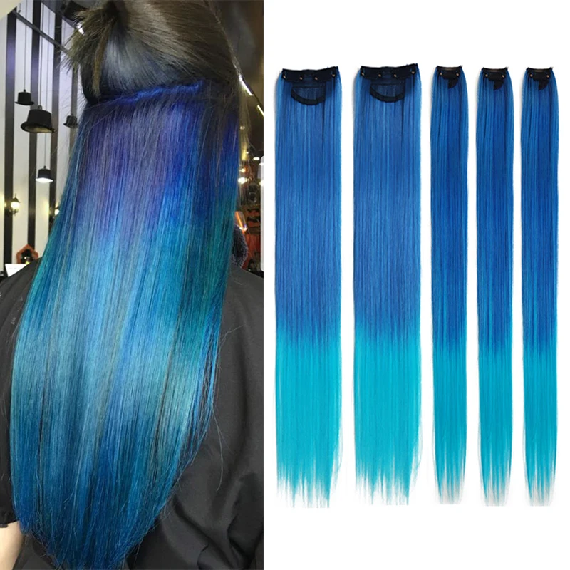 Top Trends: Synthetic Colored Clip In Hair One Piece Extensions Straight Rainbow Clips In Hair 5-7 Packs Long 22inch Clip In Hair For Kids Shoppable Styles