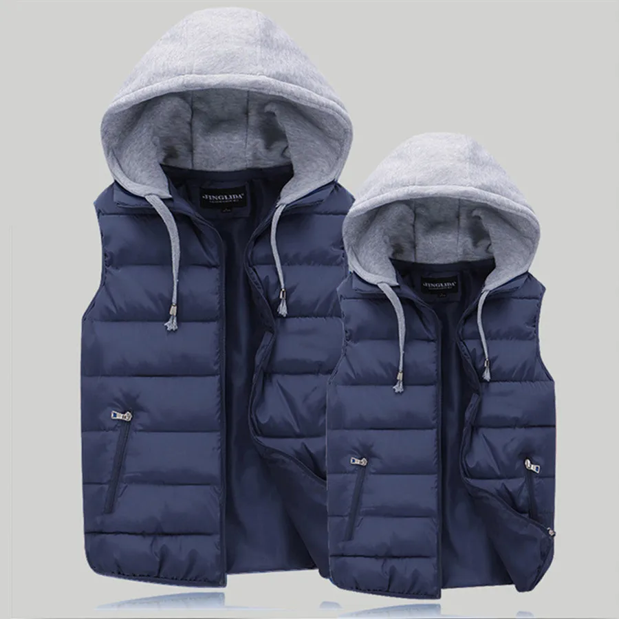 Top Trends: Men&#039;s Padded Vest Autumn Winter Hooded Jackets Outerwear Thick Warm Sleeveless Coat Casual Waistcoat Men Clothing Male Navy Tops Shoppable Styles