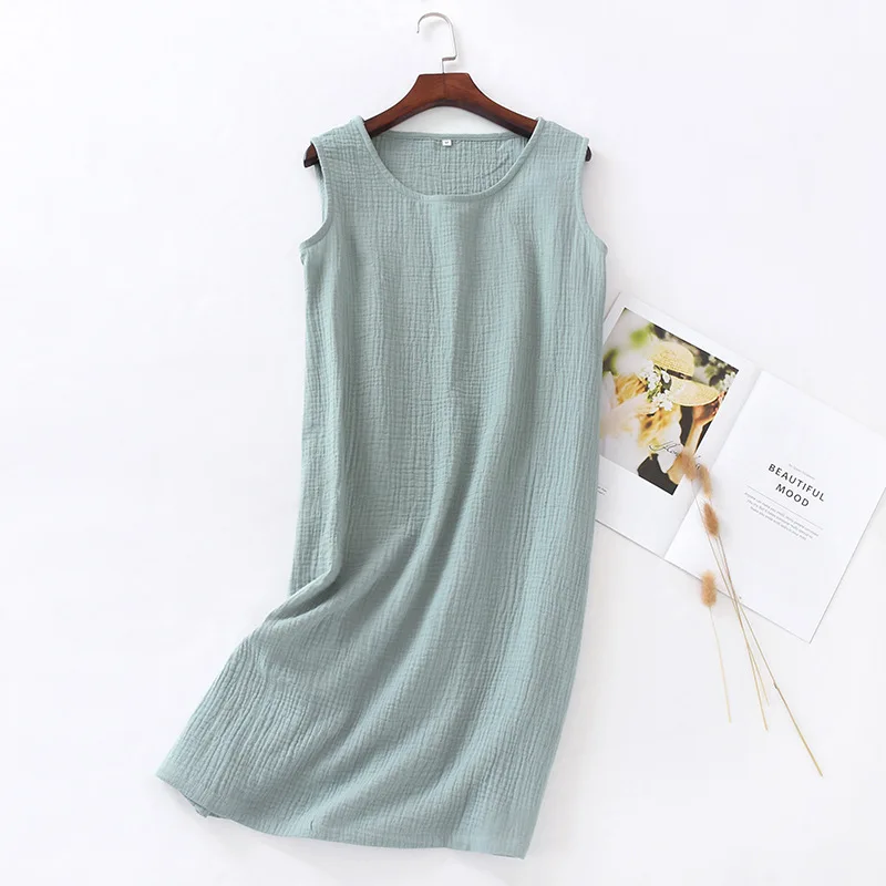 Top Trends: New Summer Ladies Cotton Crepe Cloth Nightdress Sleeveless Dress Solid Color Plus Size Loose Vest Skirt Furniture Skirt Women Shoppable Styles - Image 5