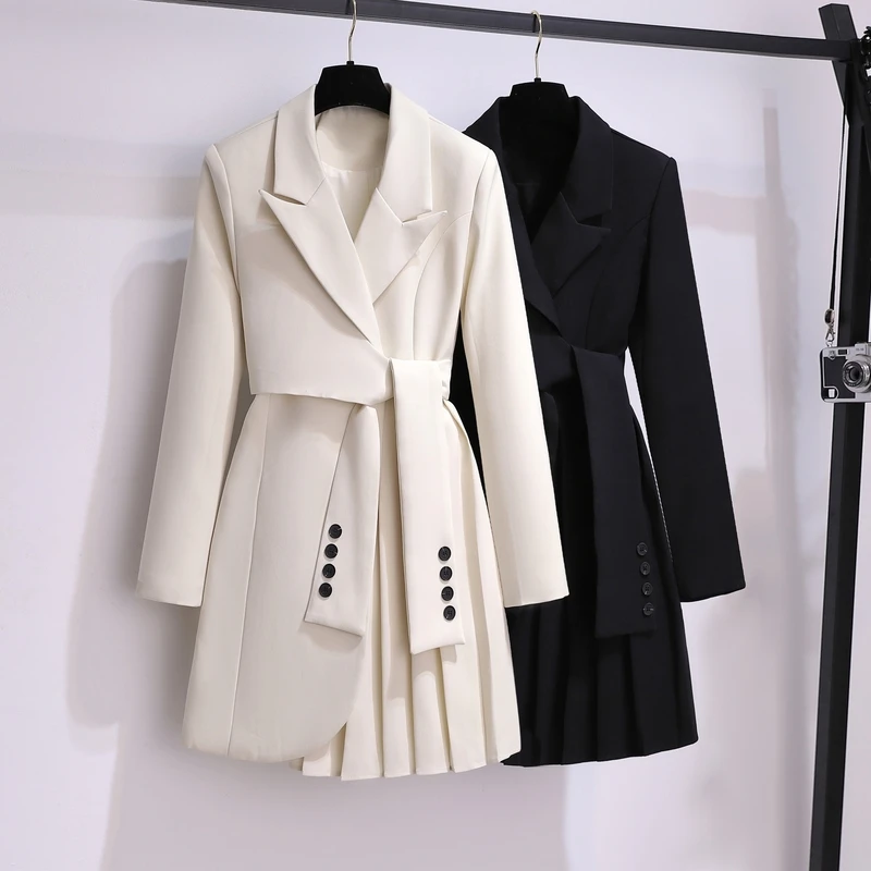 Top Trends: Women's French Haute Couture Suit Dress Office Lady Business Casual Fashion Belt Solid Elegant Blazer Tunics Shoppable Styles