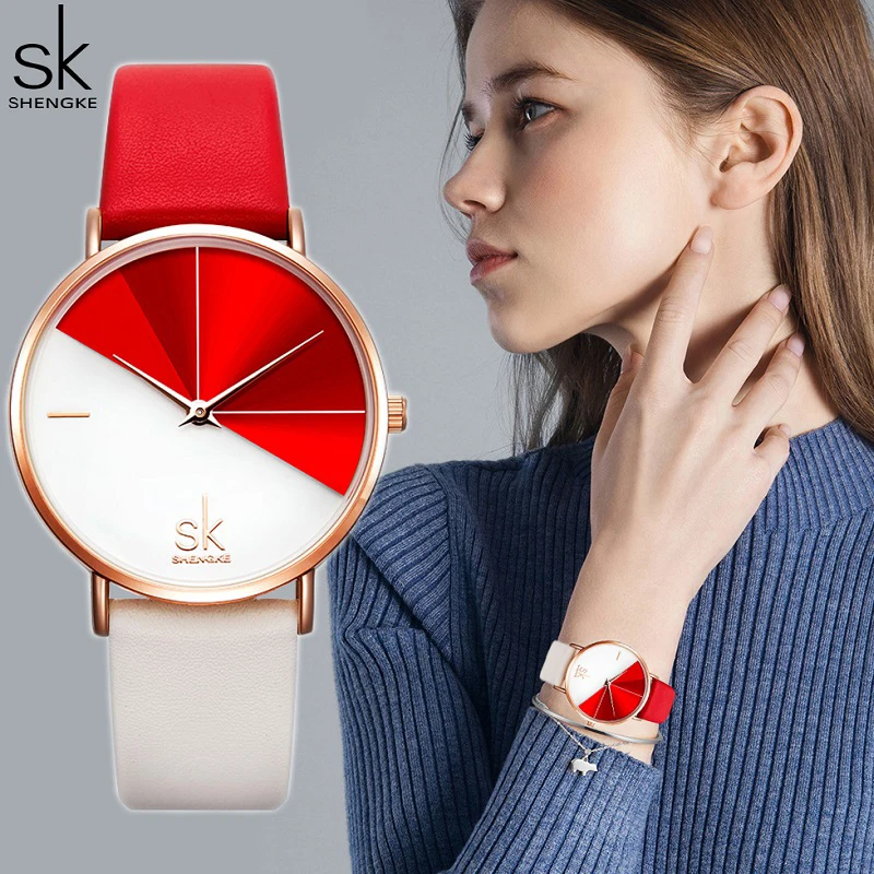 Top Trends: Shengke Women's Watches Fashion Leather Wrist Watch Vintage Ladies Watch Irregular Clock Mujer Bayan Kol Saati Montre Feminino Shoppable Styles