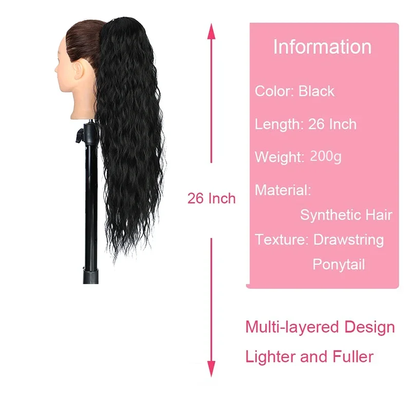 Top Trends: 26inch Drawstring Clip In Ponytail Hair Extensions For Black Women Natural Synthetic Water Wave Ponytail Black Blonde Horse Tail Shoppable Styles - Image 4