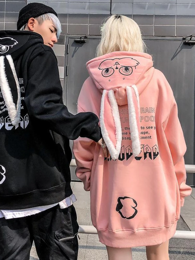 Top Trends: HOUZHOU Kawaii Rabbit Ears Hoodie Women Autumn Winter Harajuku Oversized Sweatshirt Cartoon Kpop Gothic Couple Outfit Streetwear Shoppable Styles