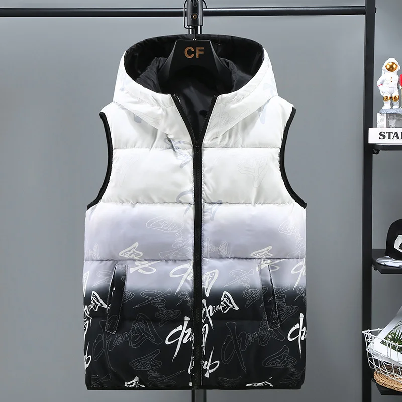 Top Trends: #3617 Printed Vest Coat Men Thick Warm Hooded Vest Waistcoat Sleeveless Jacket Zipper Slim Chinese Style Down Vest Outerwear Shoppable Styles